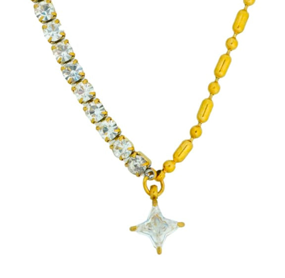 Luna Diamond Row Necklace– 18K Gold Thick Plated - White