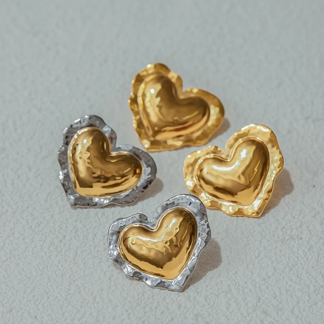 Bold Heart Sculpted Stud Earrings – Luxe Gold Statement Earrings