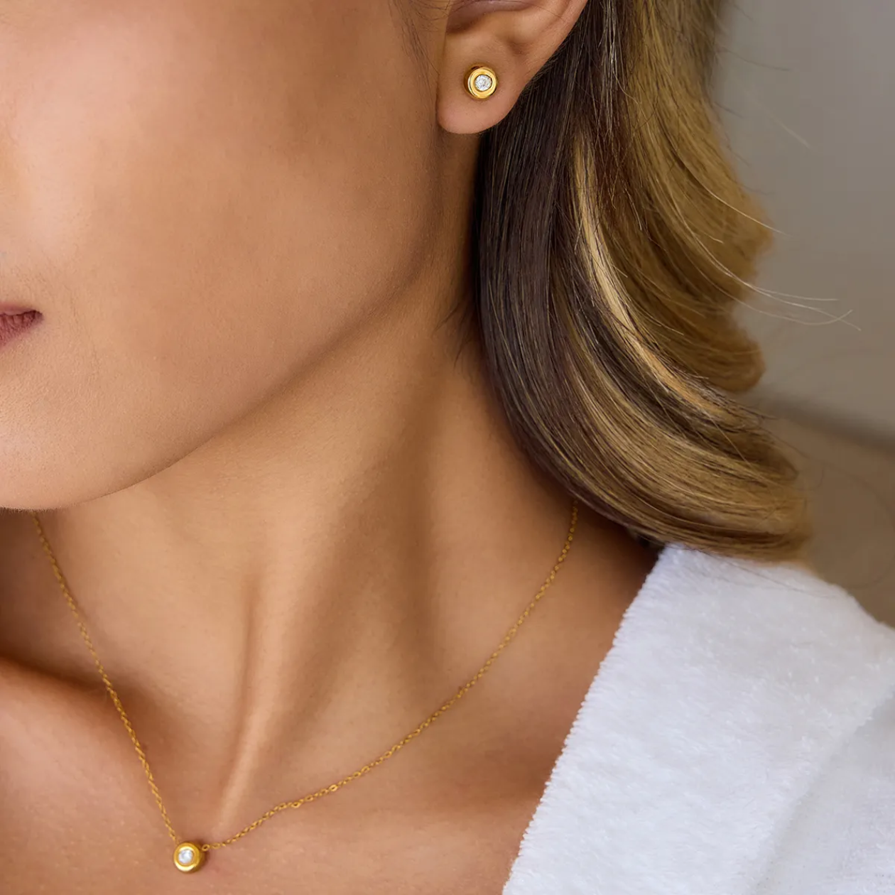 Dainty Solitaire Pendant Necklace & Earrings set