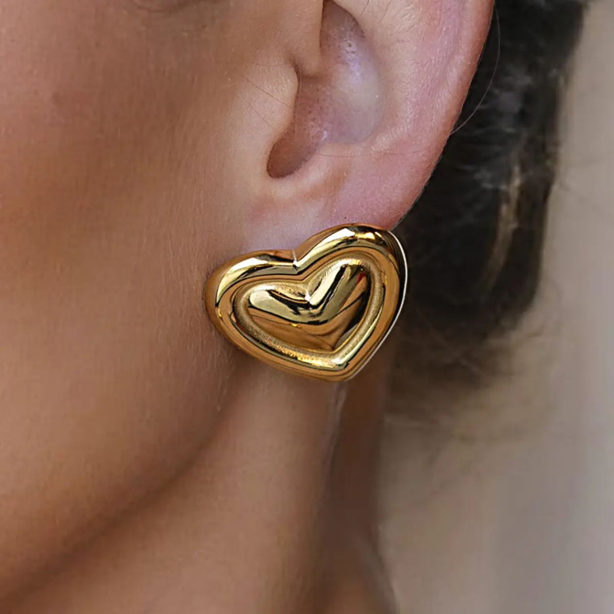 Golden Heart Stud Earrings – Minimal Luxe Statement
