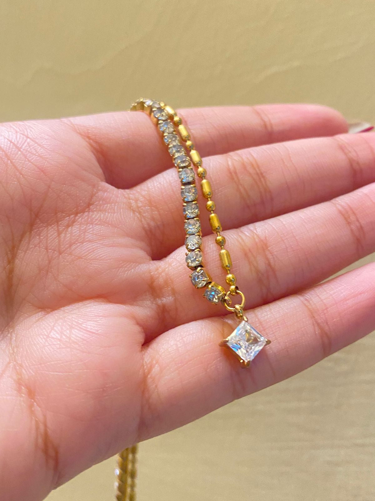 Luna Diamond Row Necklace– 18K Gold Thick Plated - White