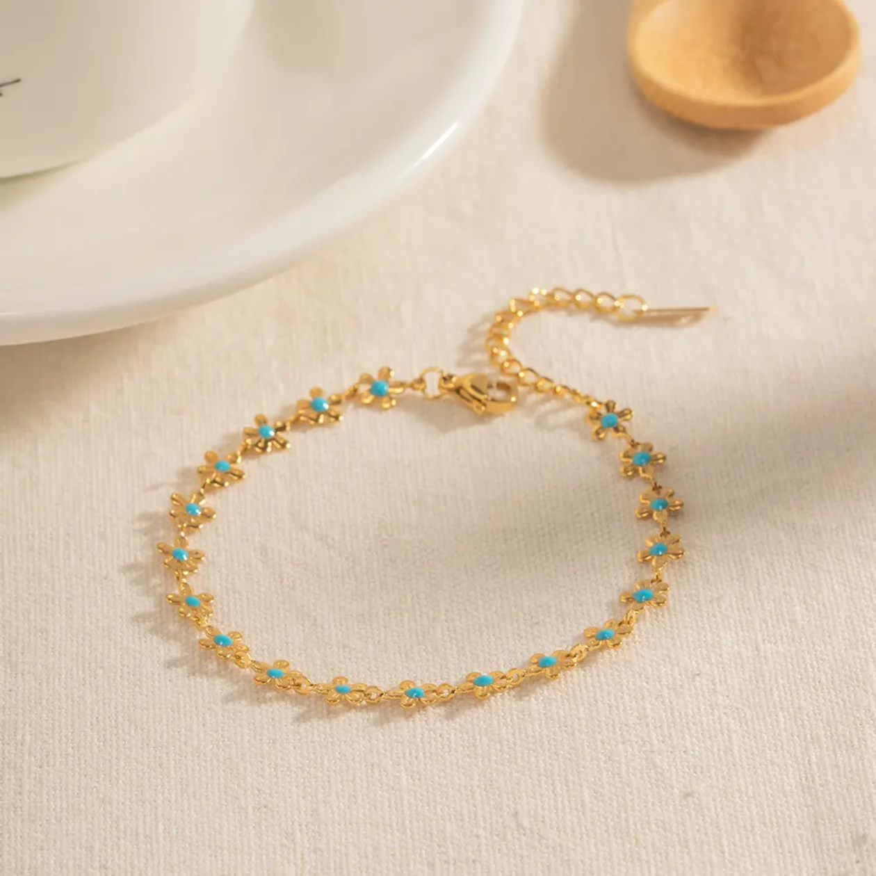 Turquoise Blossom Loose Bracelet -18k gold plated