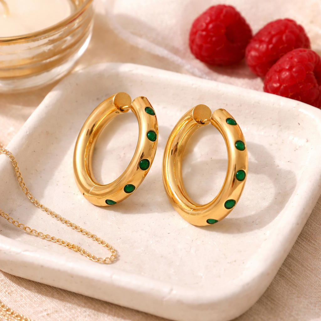 Le Green Code Hoops - 18k PVD gold plated
