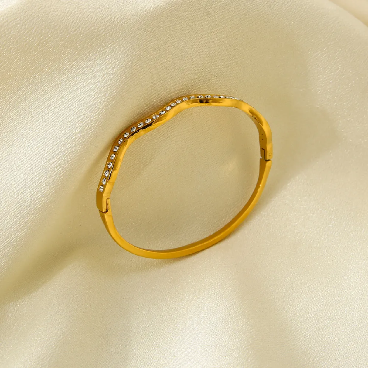 Ella Gold Wavy CZ openable Bangle