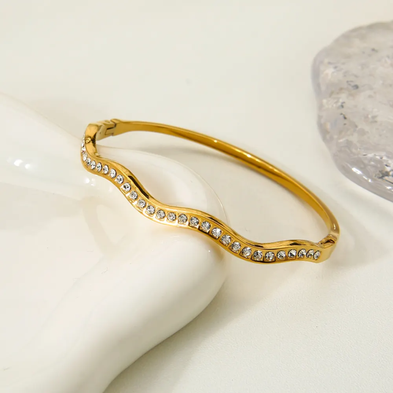 Ella Gold Wavy CZ openable Bangle