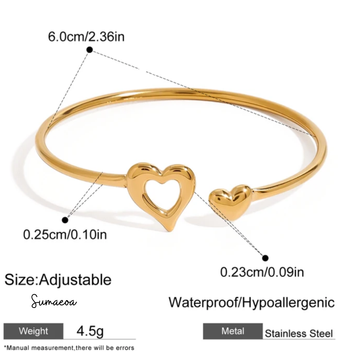 Robin - Heart Charm Cuff Bracelet