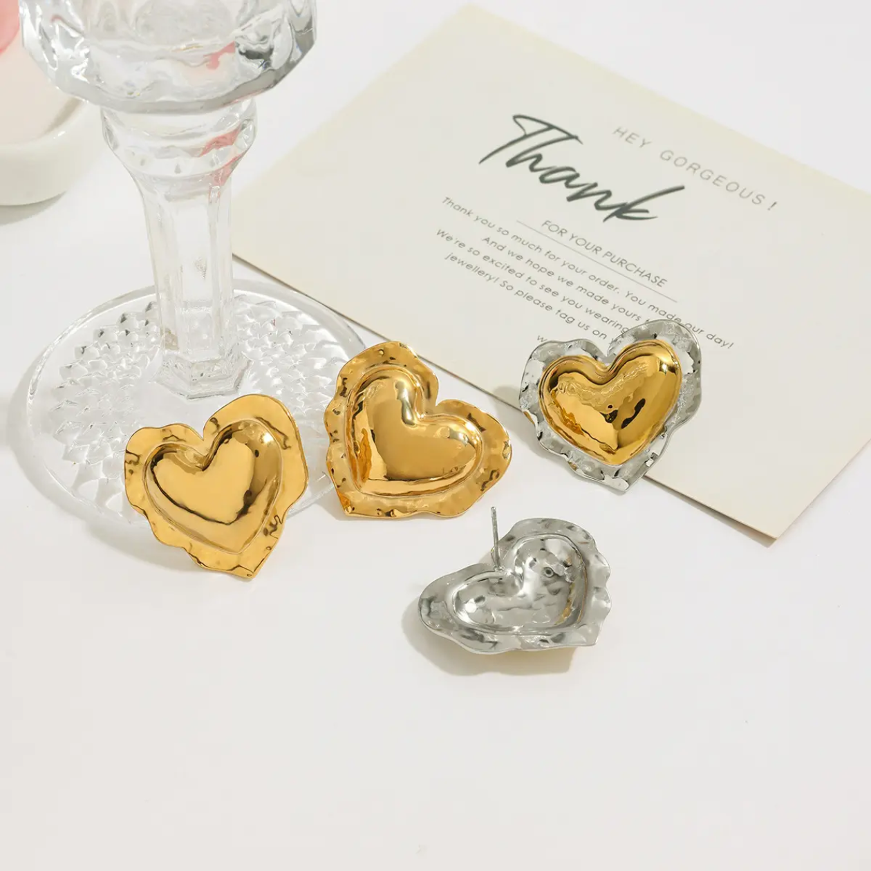 Bold Heart Sculpted Stud Earrings – Luxe Gold Statement Earrings