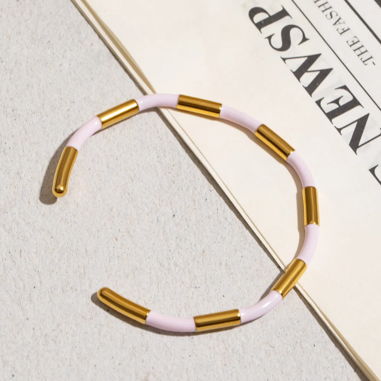 White & Gold Minimal Bamboo Cuff Bangle