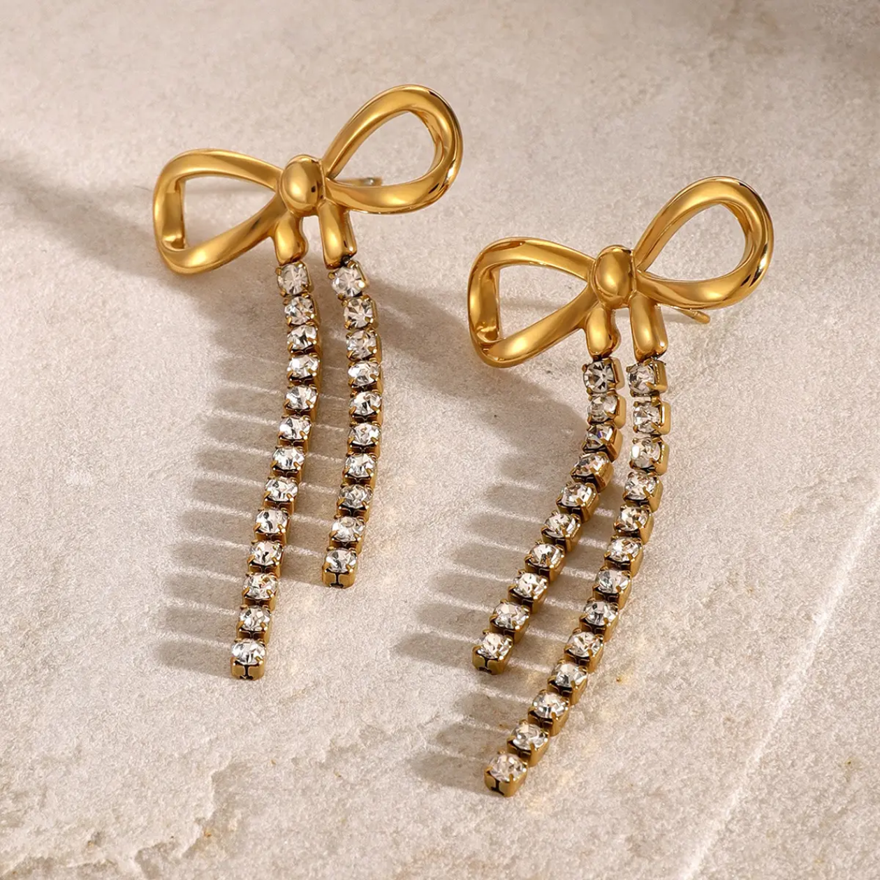Bow white Zirconia Earrings -18k gold plated