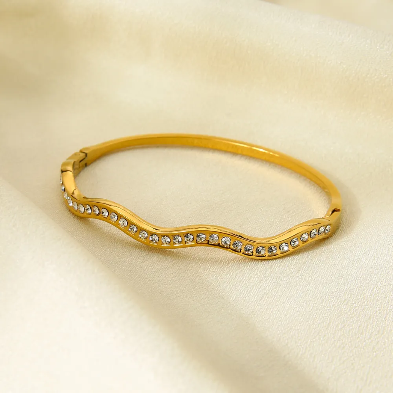 Ella Gold Wavy CZ openable Bangle