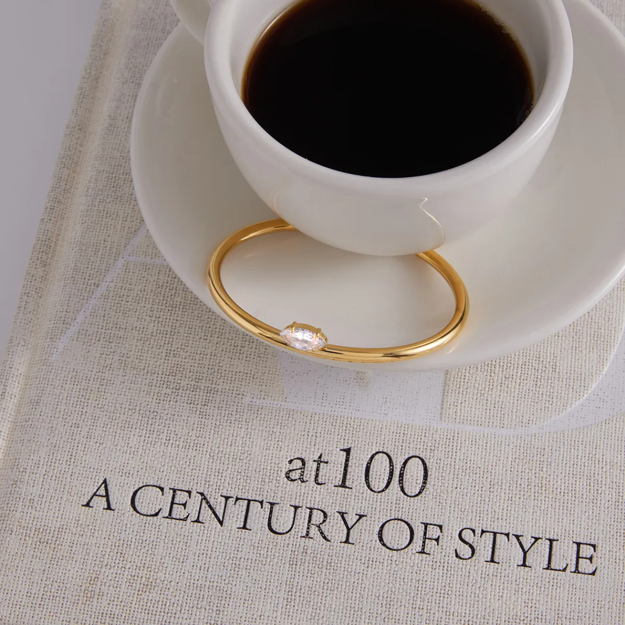 Gold Open Bangle Bracelet – CZ stone