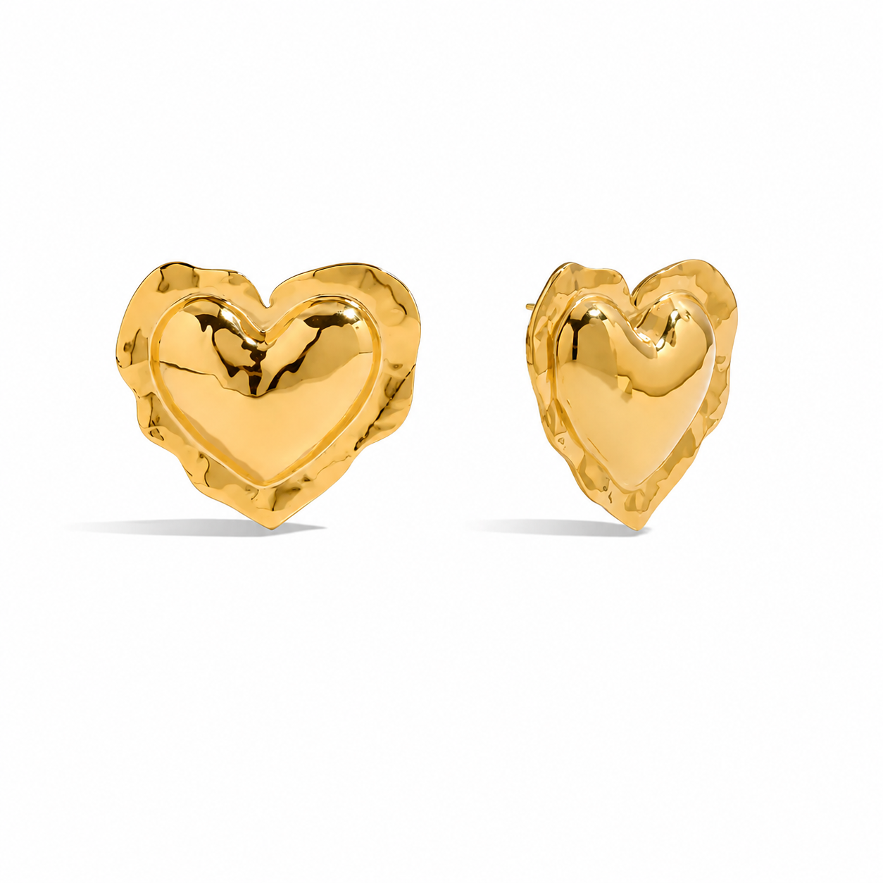 Bold Heart Sculpted Stud Earrings – Luxe Gold Statement Earrings