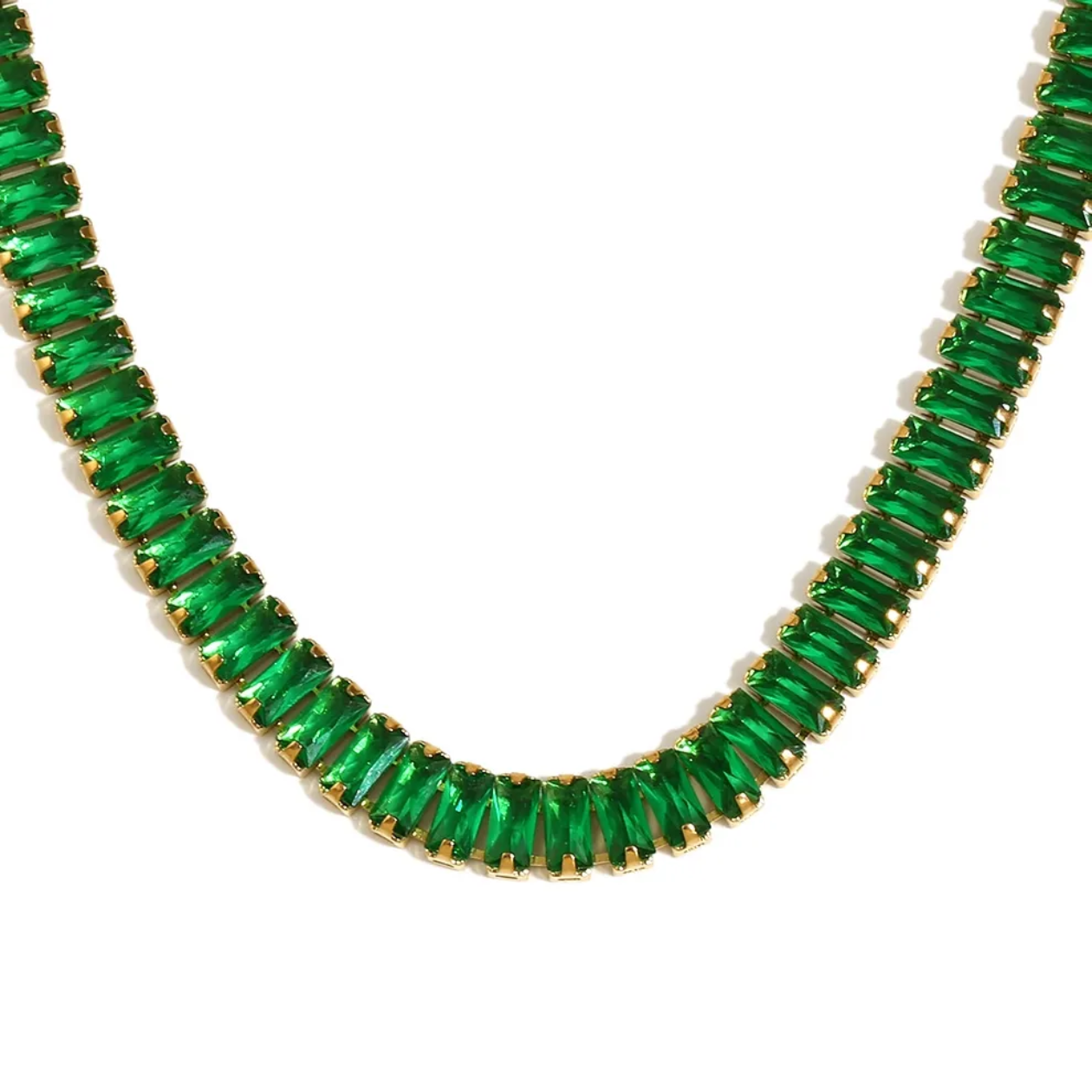 Millie -Emerald Baguette Tennis Necklace – 18K Gold Thick Plated - Green