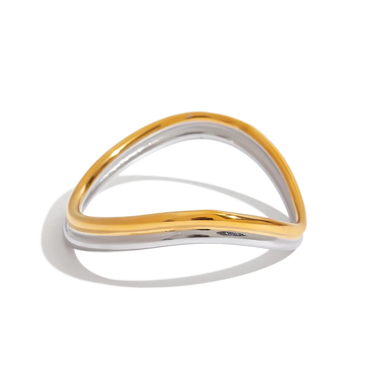 Dual Tone Wavy Bangle  - 18k PVD gold plated