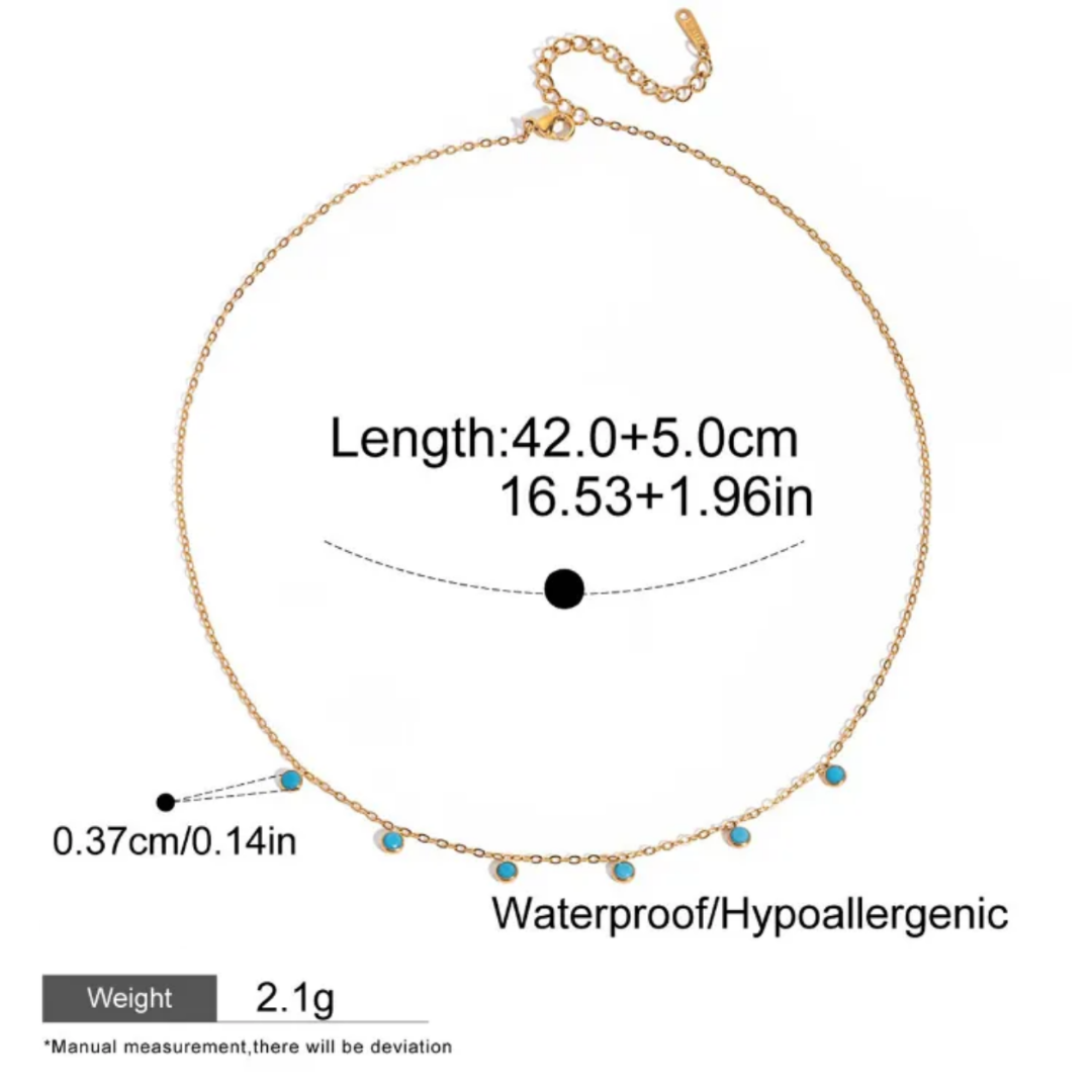Dainty Gold Necklace with Turquoise Charms -18k gold plated