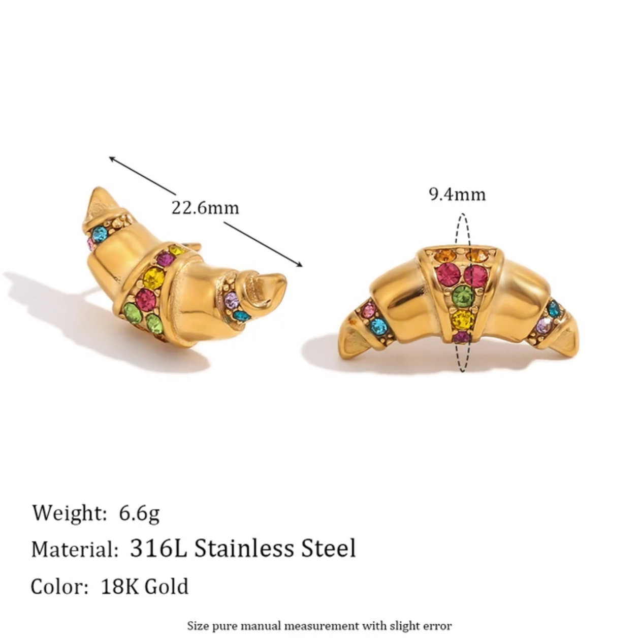 Multi Color Zirconia Croissant Earrings -18k gold thick plated