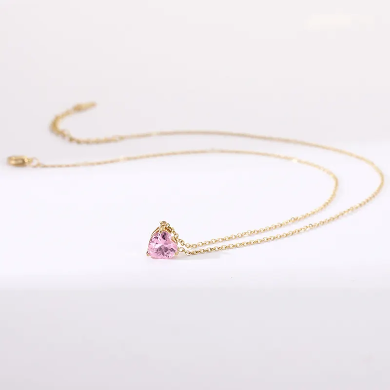 Dainty Pink Heart Pendant Necklace – 18K Gold Plated