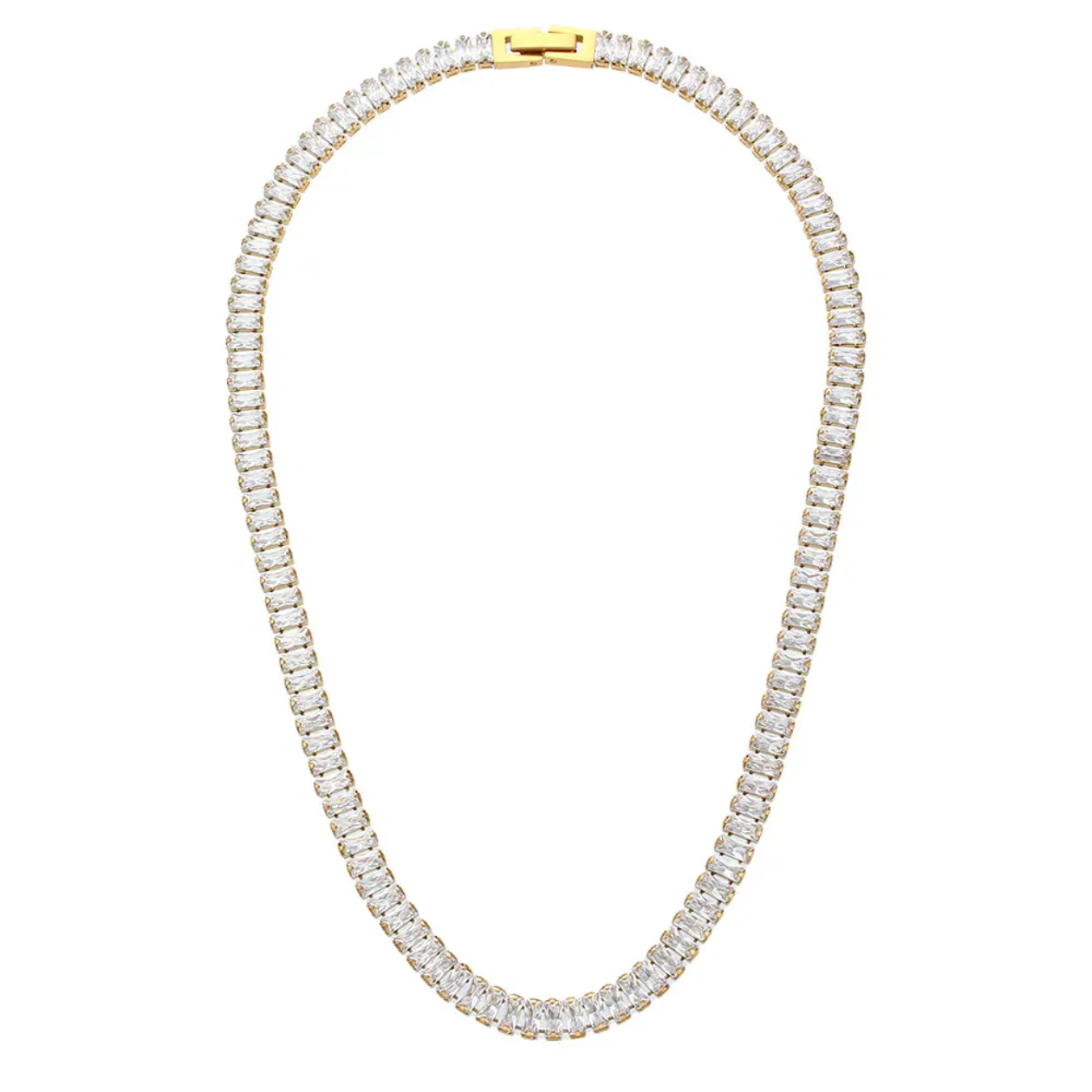 Millie -Emerald Baguette Tennis Necklace – 18K Gold Thick Plated - White