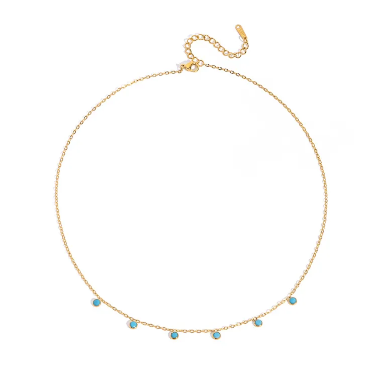 Dainty Gold Necklace with Turquoise Charms -18k gold plated