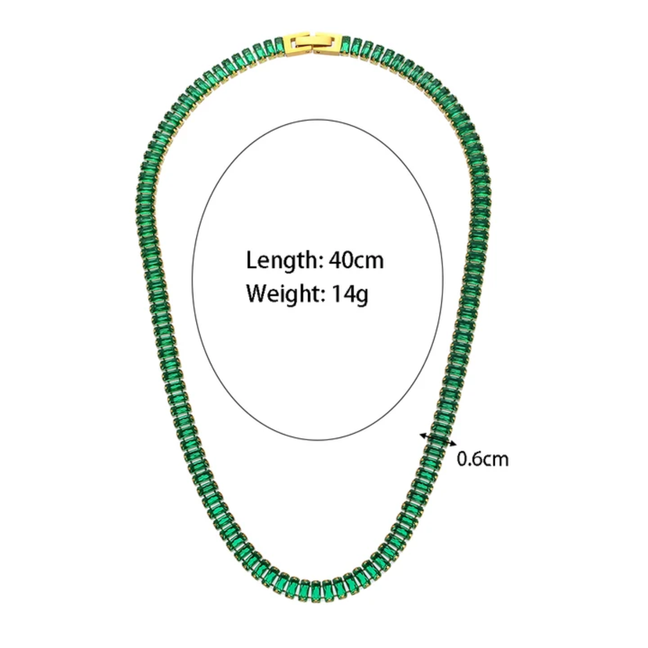 Millie -Emerald Baguette Tennis Necklace – 18K Gold Thick Plated - Green