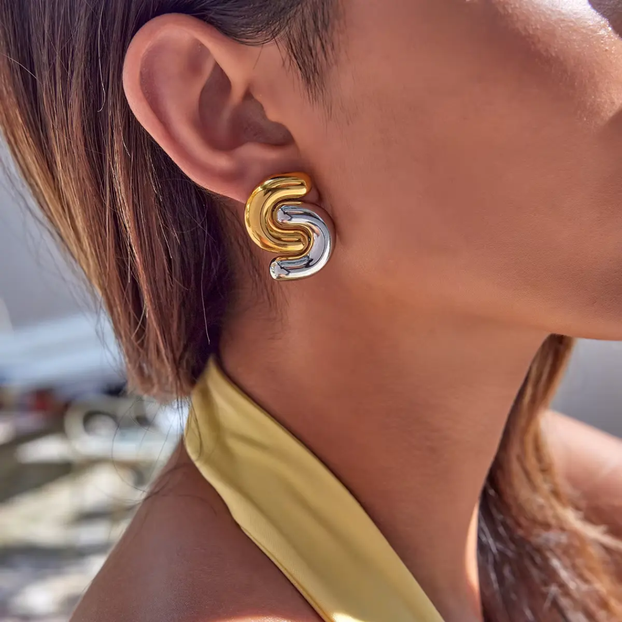 Dual Tone Sculptural Wave Earrings