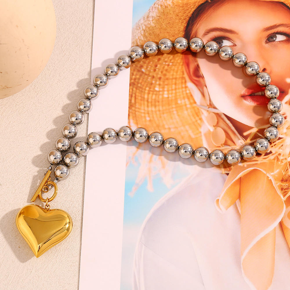 Elisa Dual-tone beaded heart necklace