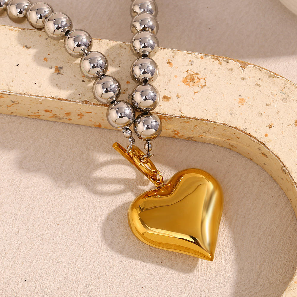 Elisa Dual-tone beaded heart necklace