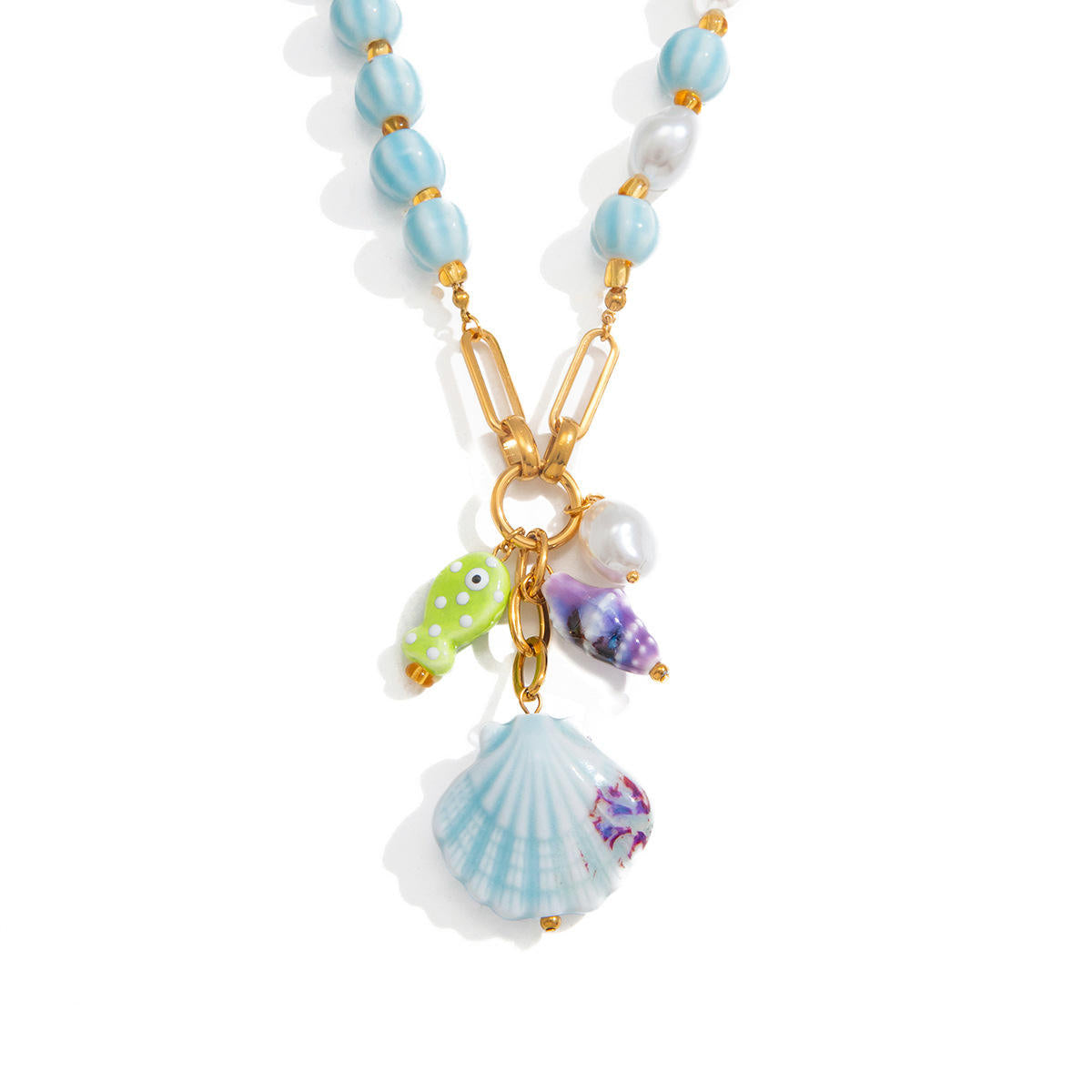 Blue Shell Charm Necklace – Coastal Beach Inspired Gold Jewelry