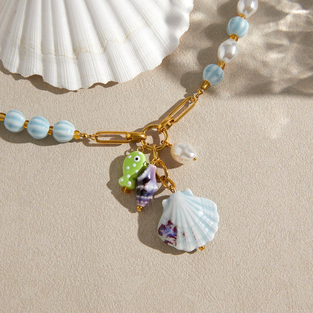 Blue Shell Charm Necklace – Coastal Beach Inspired Gold Jewelry