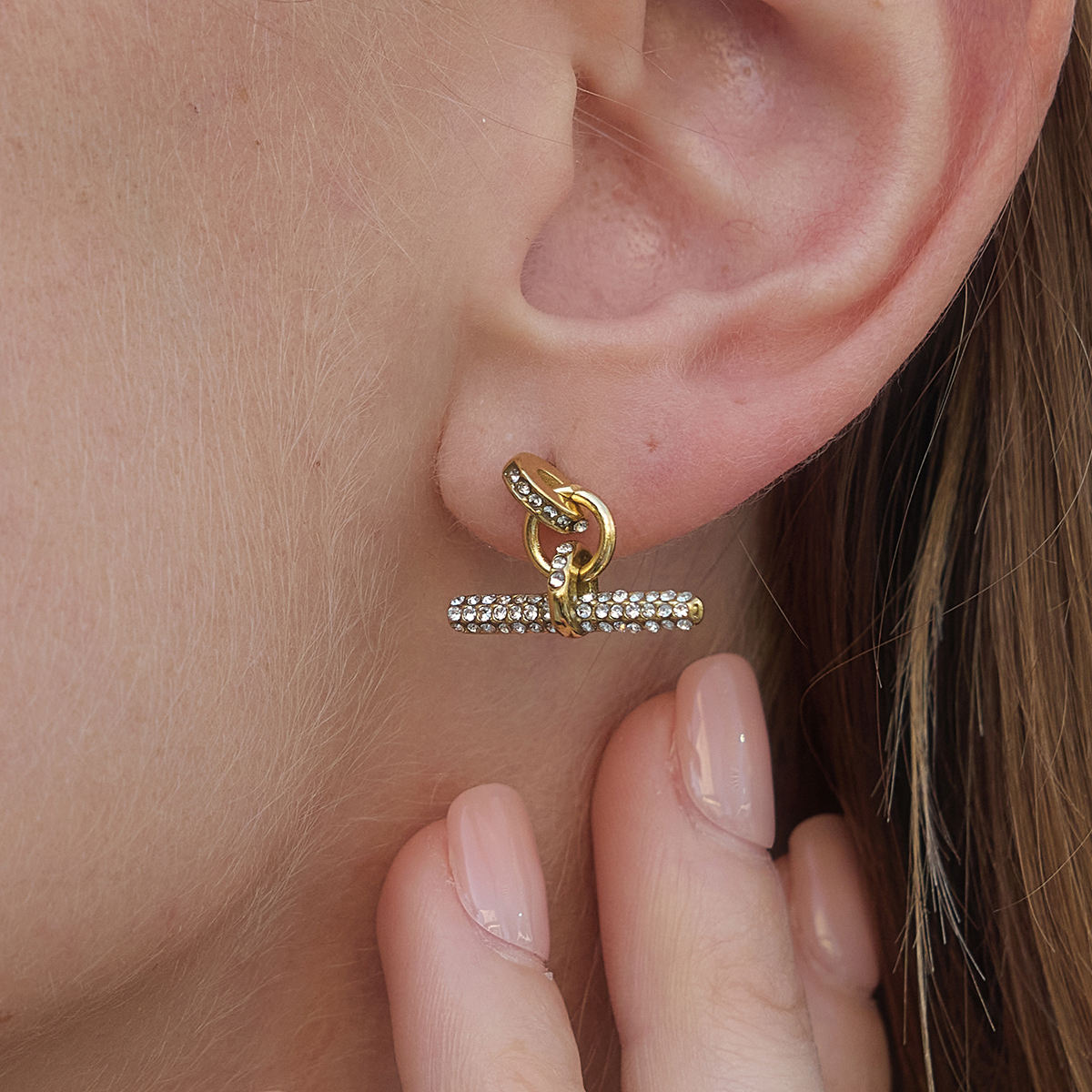 Ameline T Bar Earrings 18k pvd gold plated