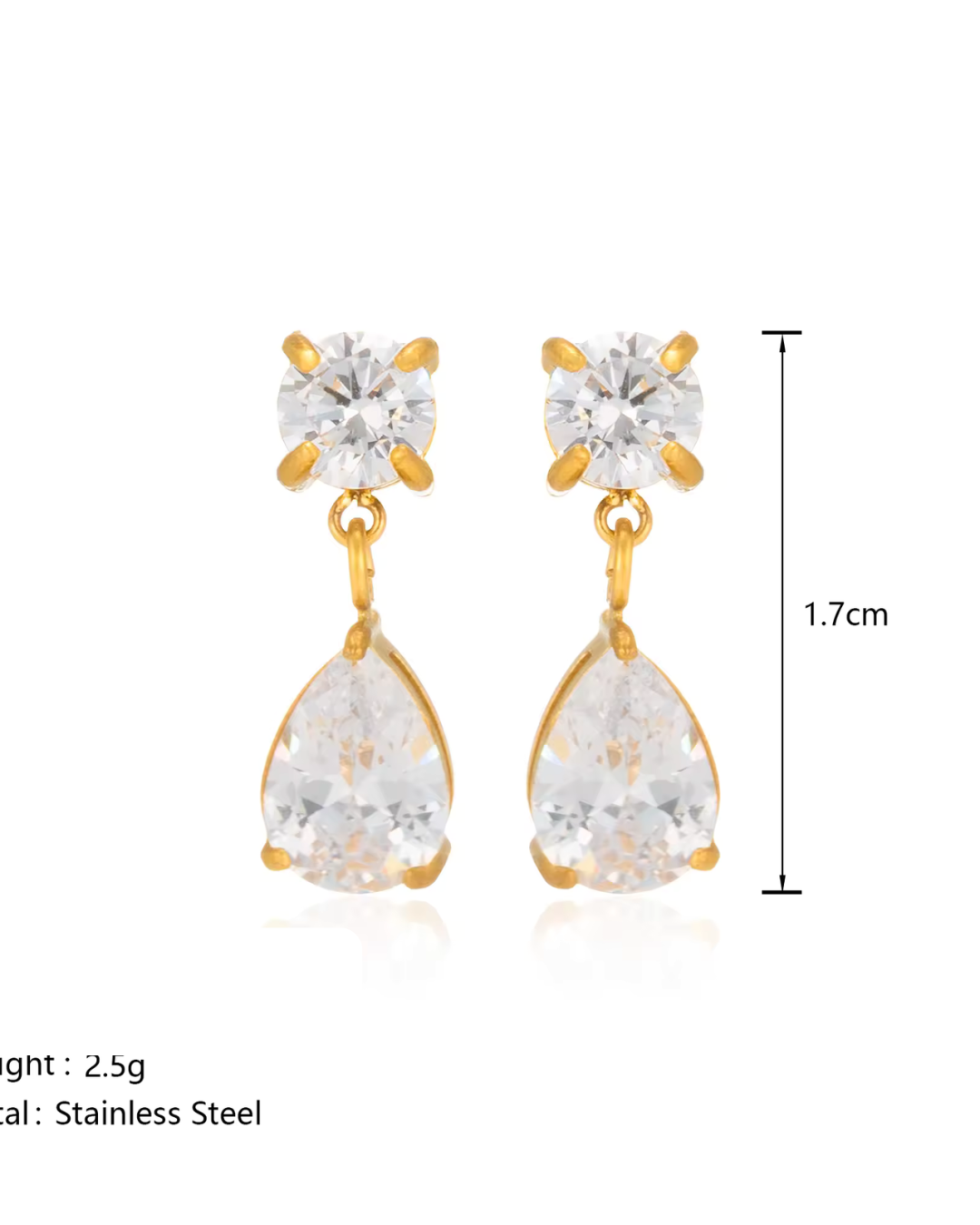 Elara Teardrop Crystal Drop Earrings – 18K Gold Plated Dainty Earrings