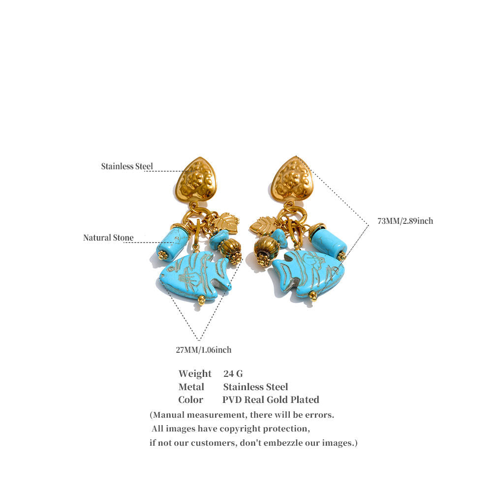 Turquoise Heart & Leaf Statement Earrings