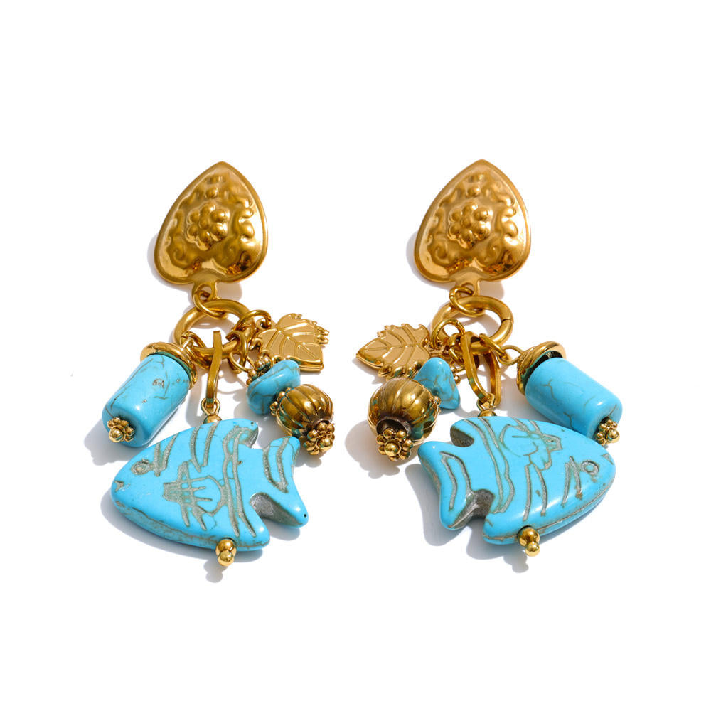 Turquoise Heart & Leaf Statement Earrings