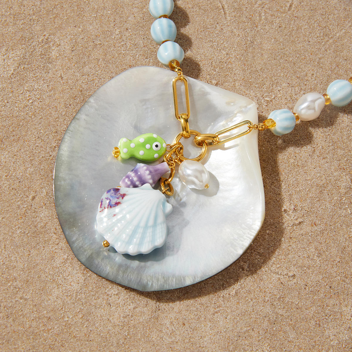 Blue Shell Charm Necklace – Coastal Beach Inspired Gold Jewelry